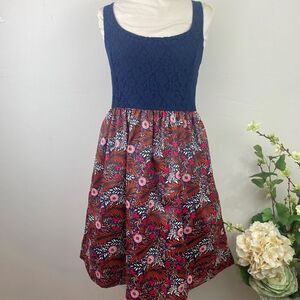 Weston lace-bodice floral midi dress navy/red size 8